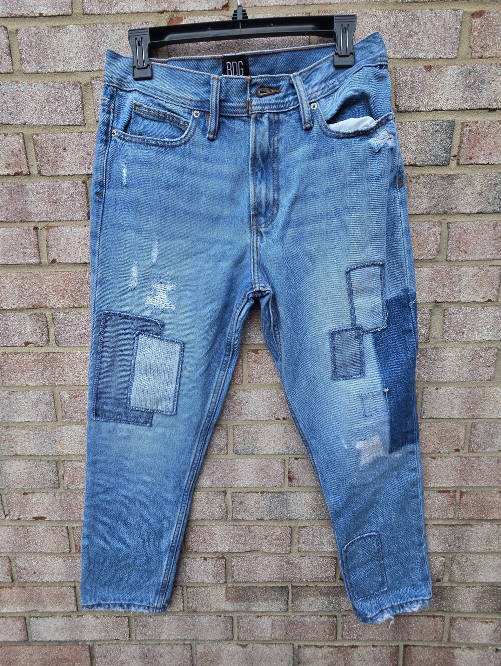 BDG Patchwork Distressed Dad Slim Taper Jeans Boho UrbanOutfiter Streetwear Y2k